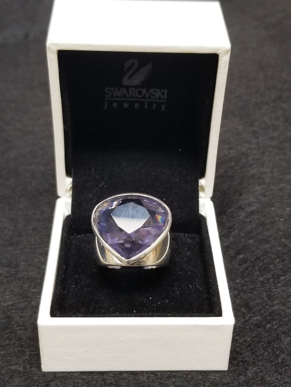 NIB Auth. Daniel Swarovski 925 Silver Sterling Faceted Purple Crystal Sz. Ring 8